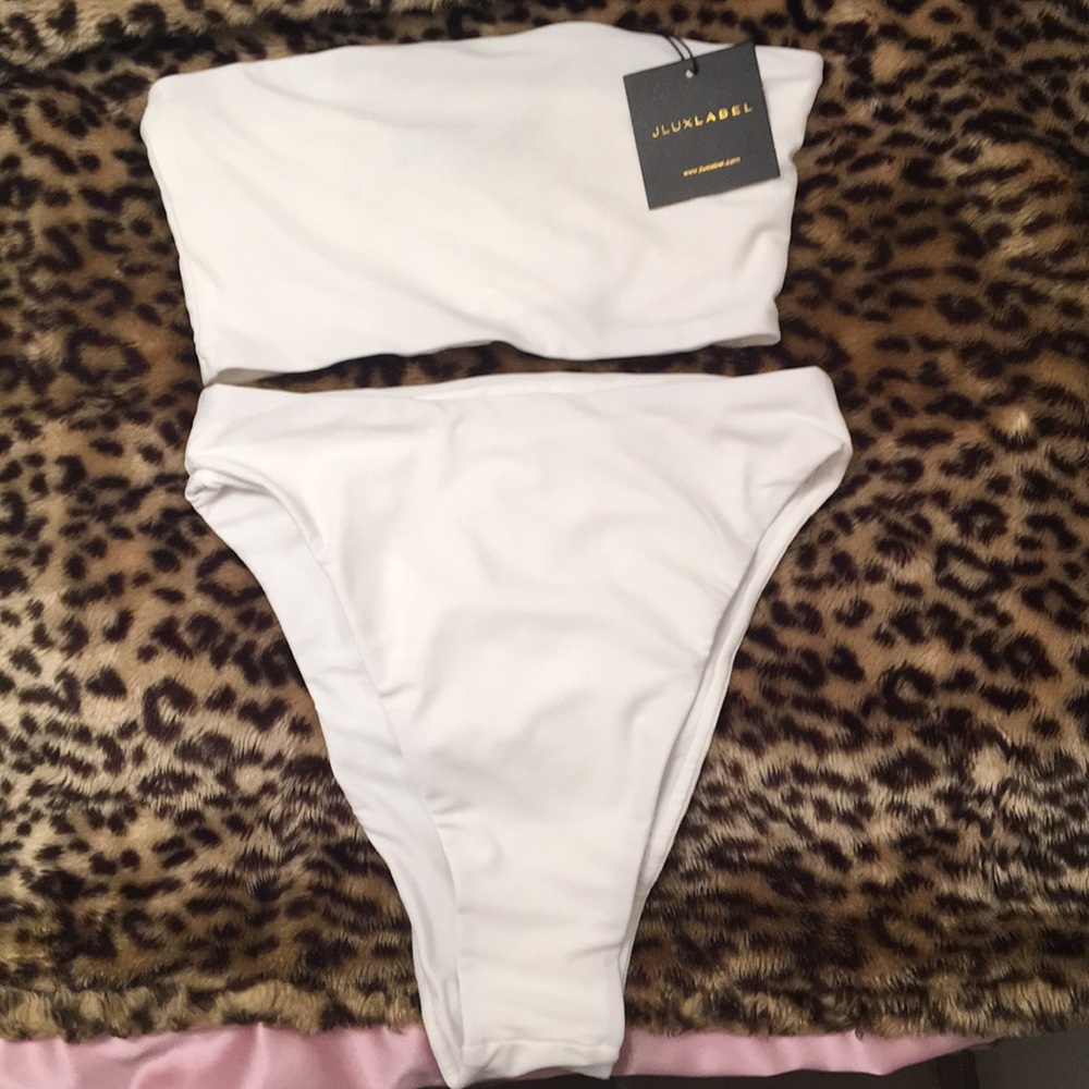 White bandeau top bathing suit